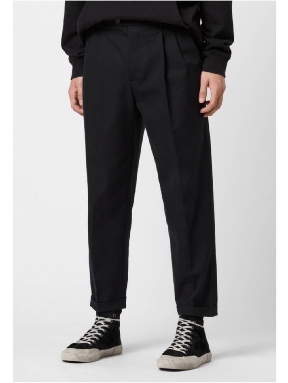 AllSaints The Tallis Wool Blend Cropped Slim Trouser Pants in Black Size 31